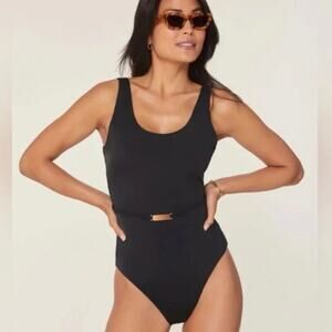 Andie The Molokai One Piece LT Black Belted Swimsuit Style A0350 Large Tall